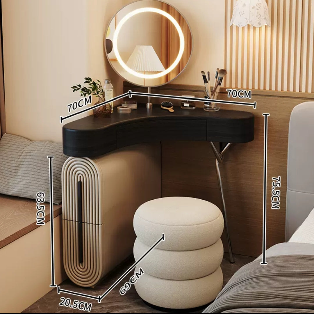 Aria Curve™ Corner Dressing Table with 360° LED Mirror