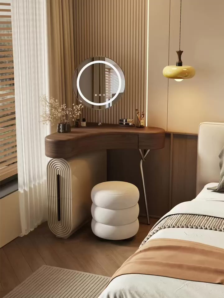 modern corner dressing table design Aria Curve™ Corner Dressing Table with 360° LED Mirror