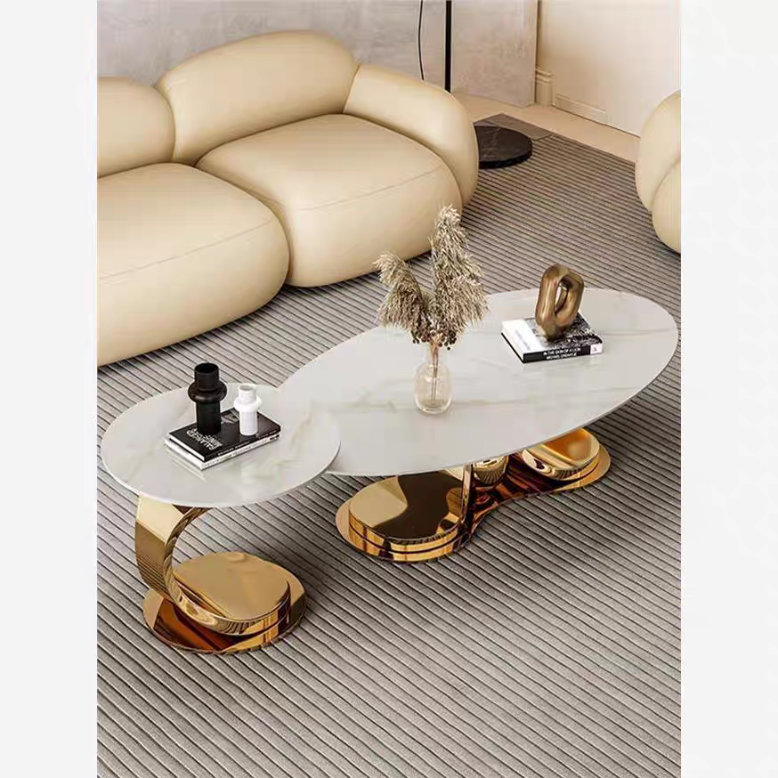 LuxeWave Marble Coffee Table Set