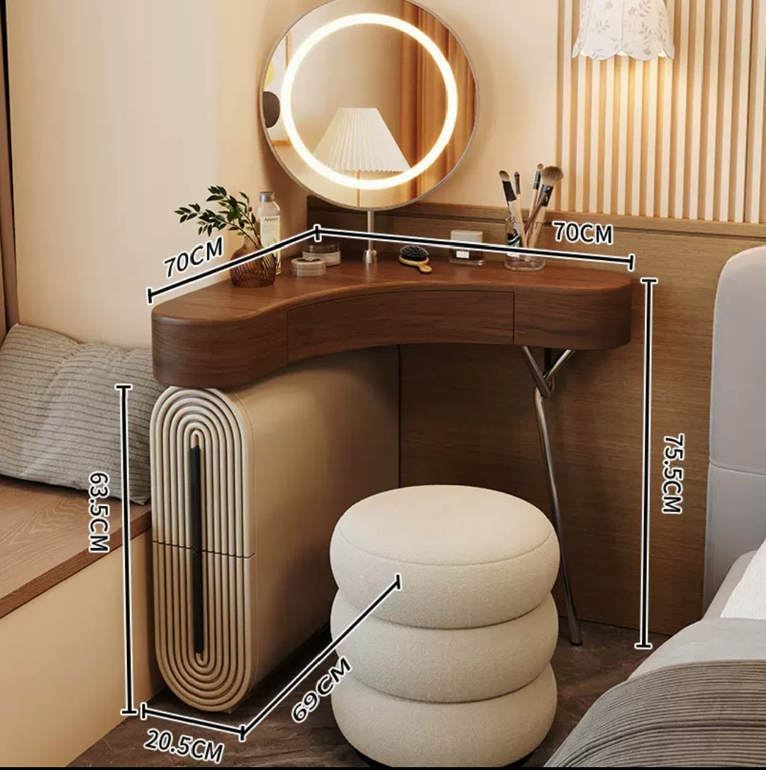 Aria Curve™ Corner Dressing Table with 360° LED Mirror