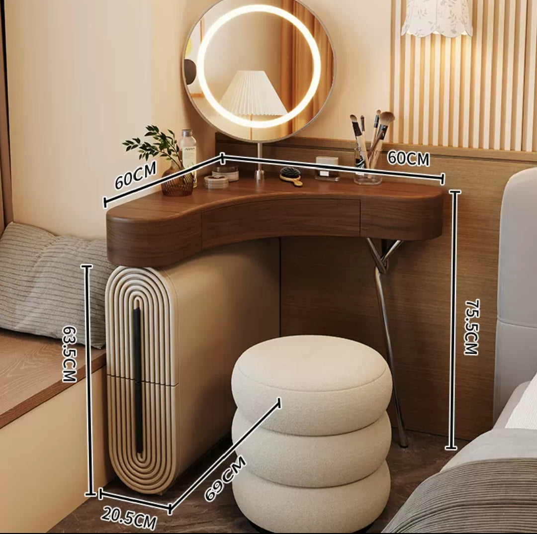 Aria Curve™ Corner Dressing Table with 360° LED Mirror