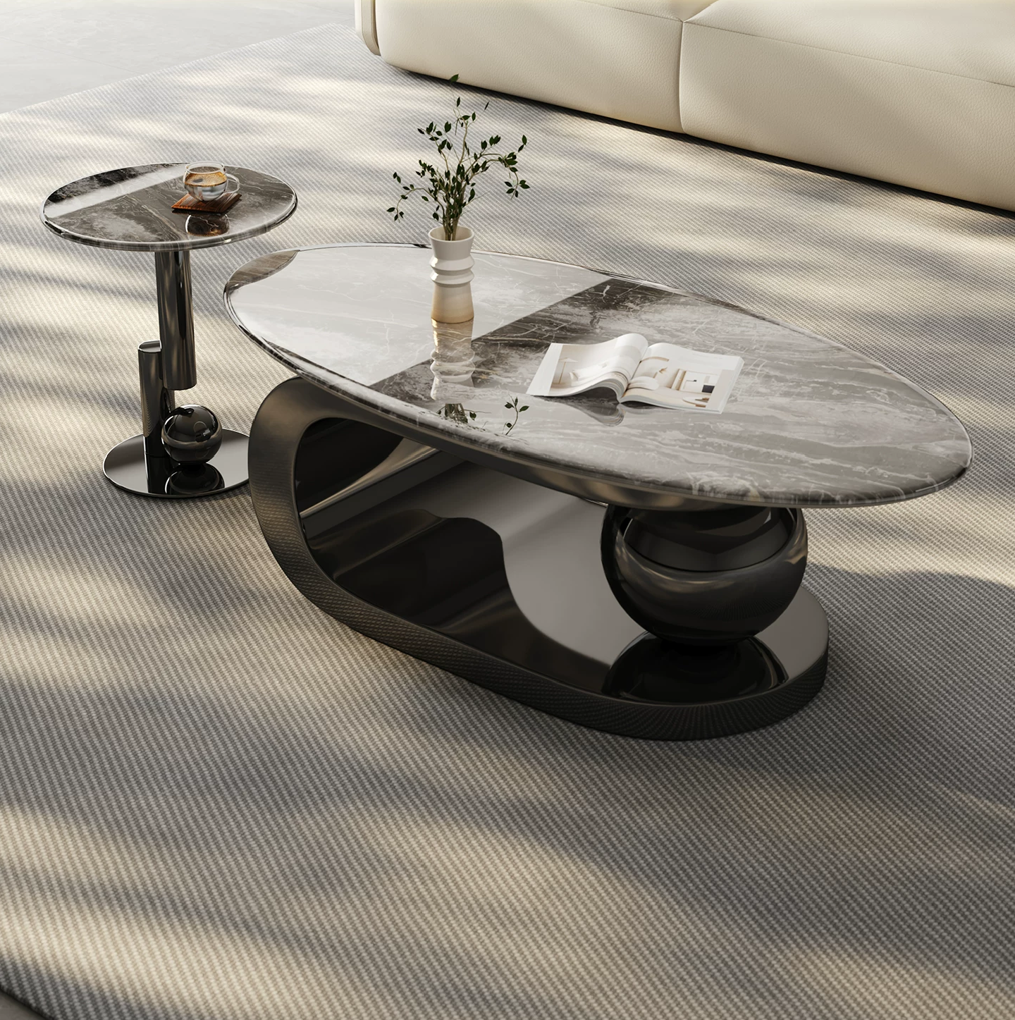 Aurora Curve Microcrystalline Stone Coffee Table Set