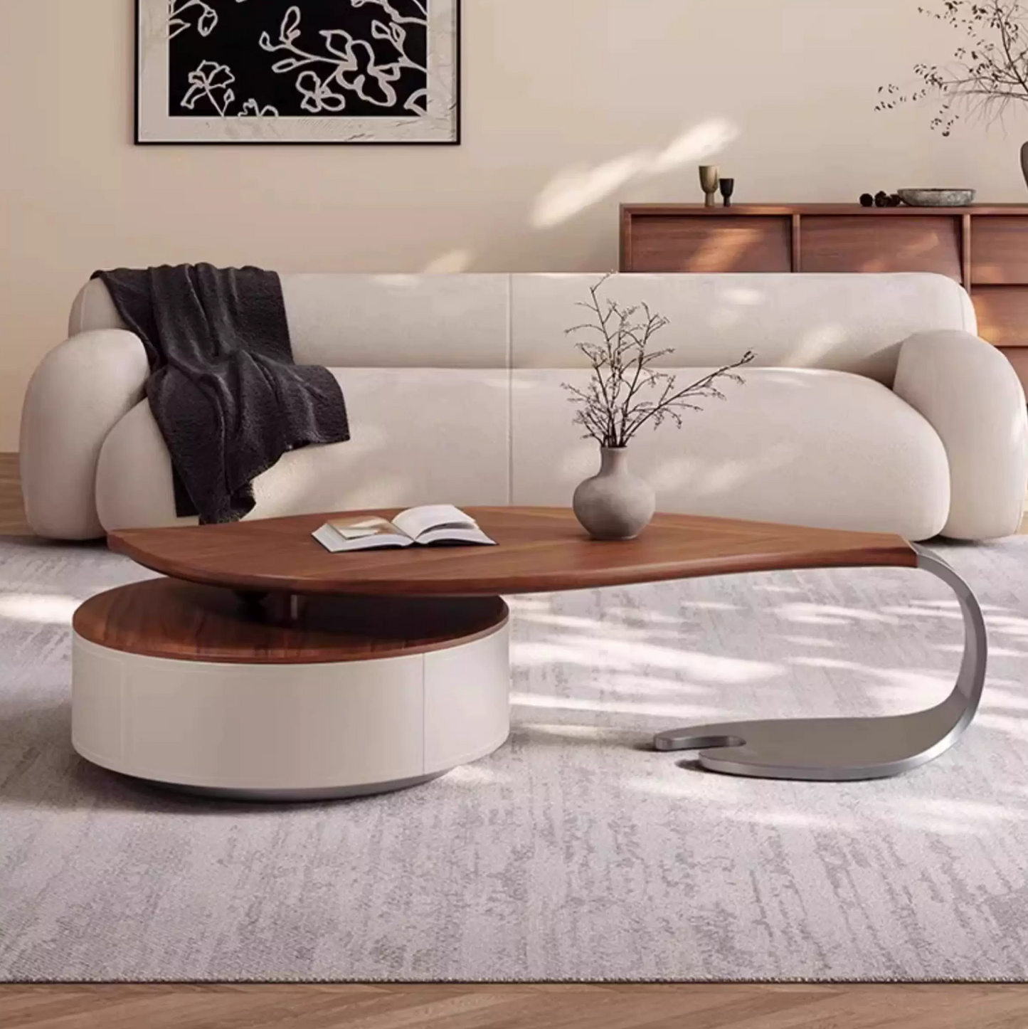 Aurora Leaf Walnut Coffee Table with Storage