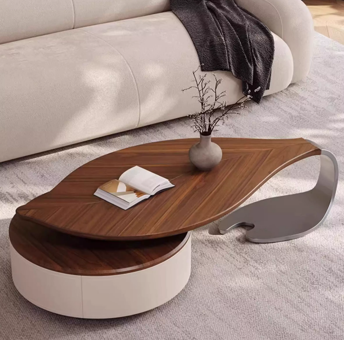 Aurora Leaf Walnut Coffee Table with Storage