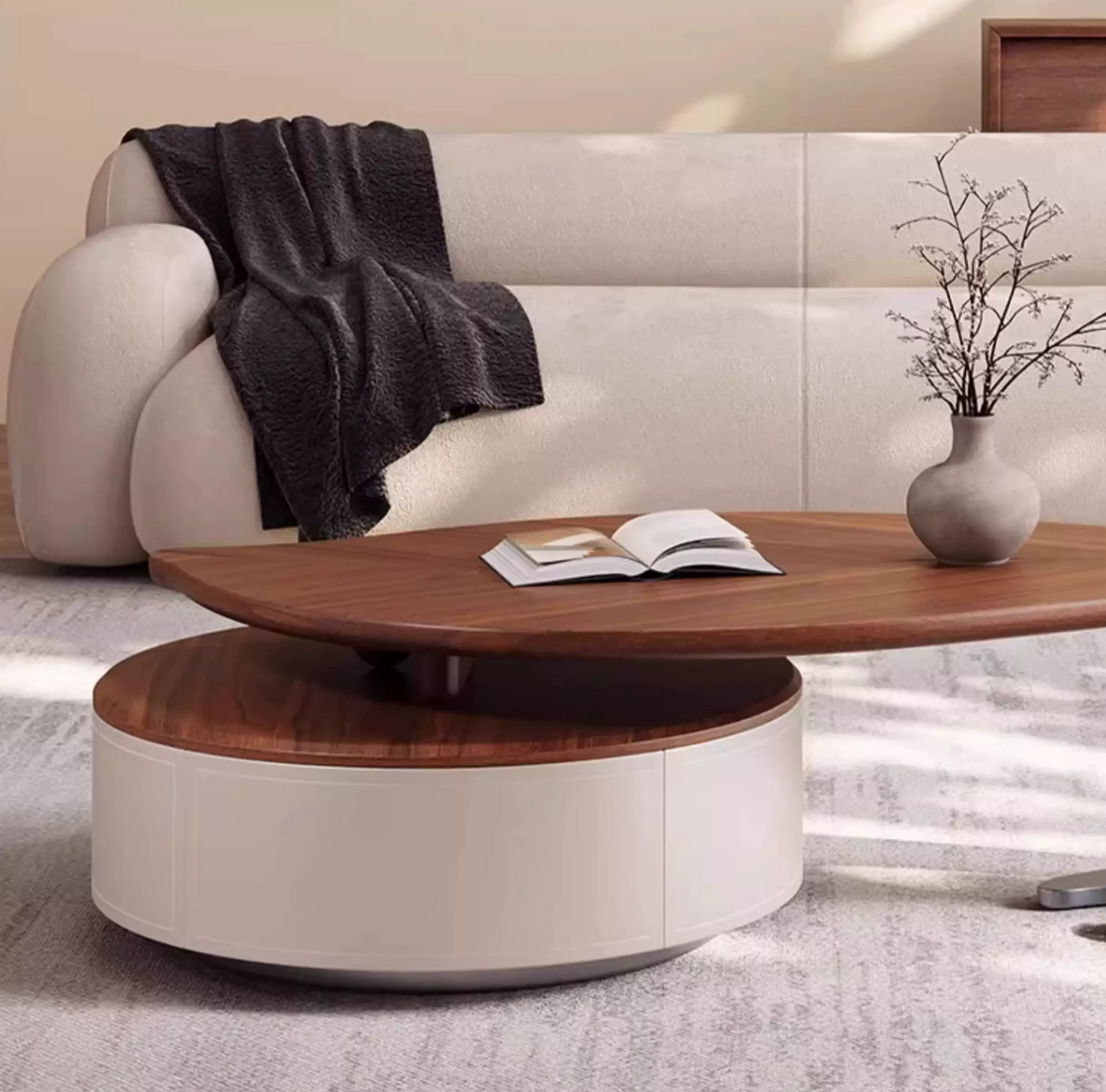 Aurora Leaf Walnut Coffee Table with Storage