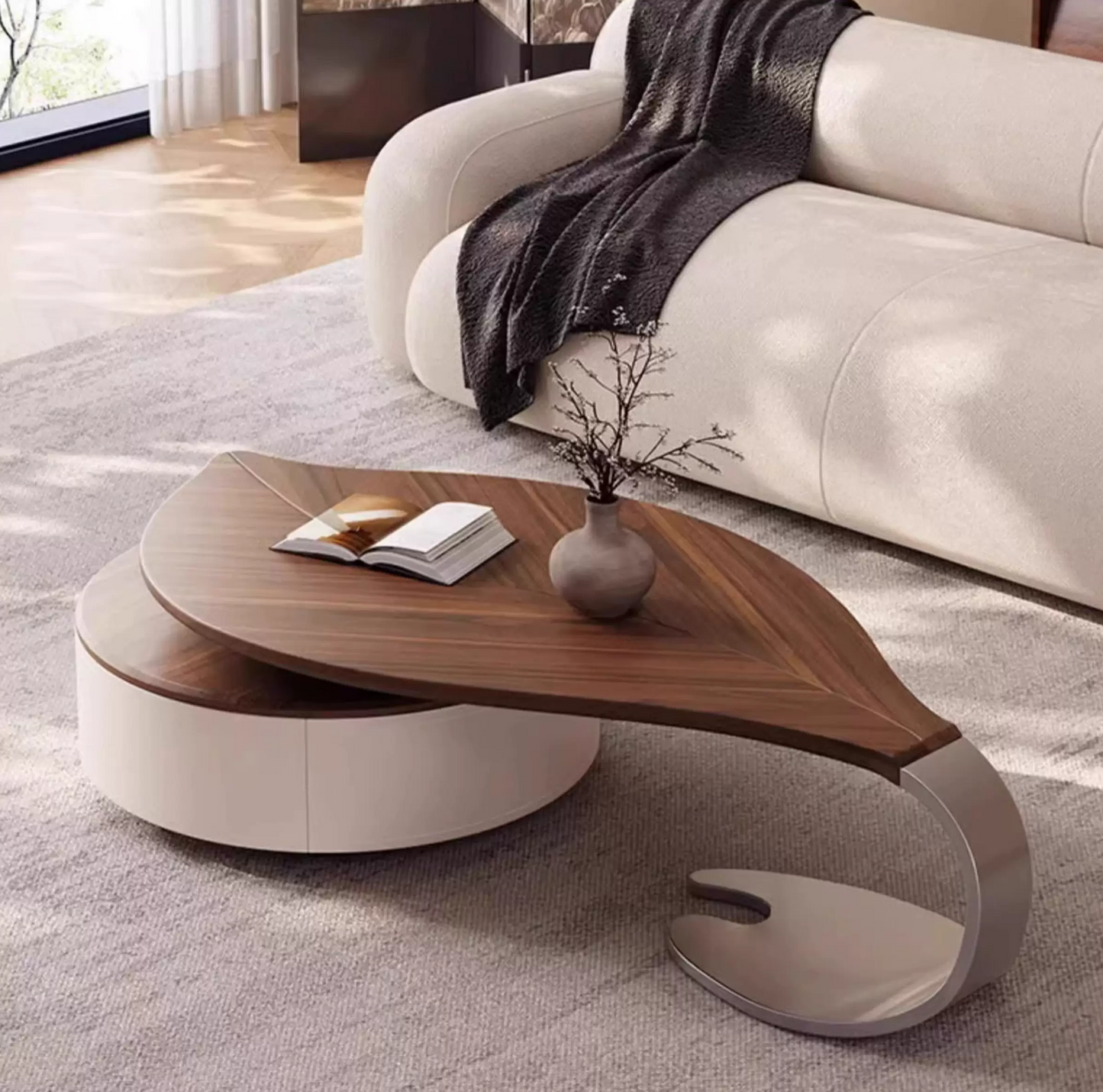 Aurora Leaf Walnut Coffee Table with Storage