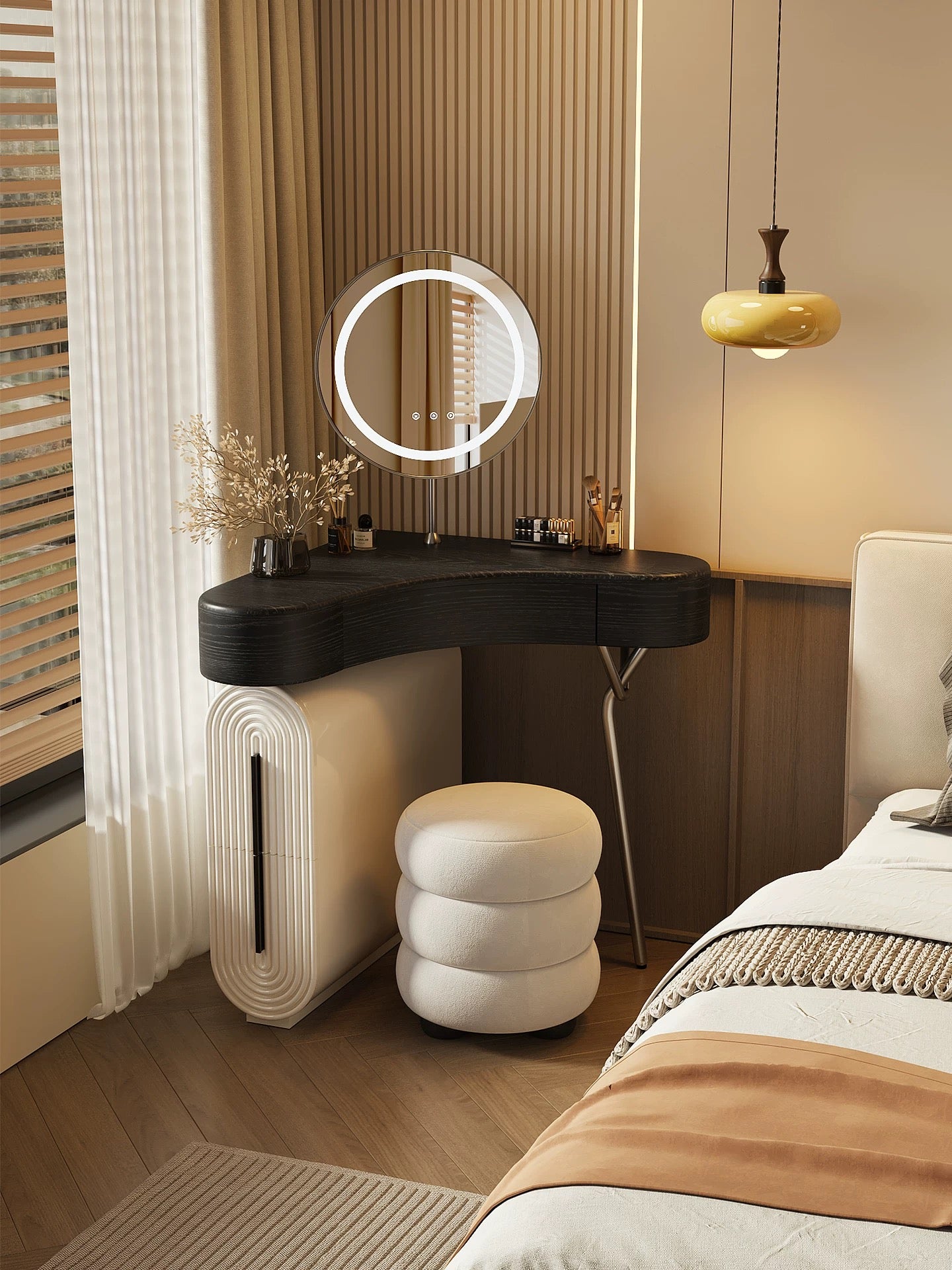 Aria Curve™ Corner Dressing Table with 360° LED Mirror