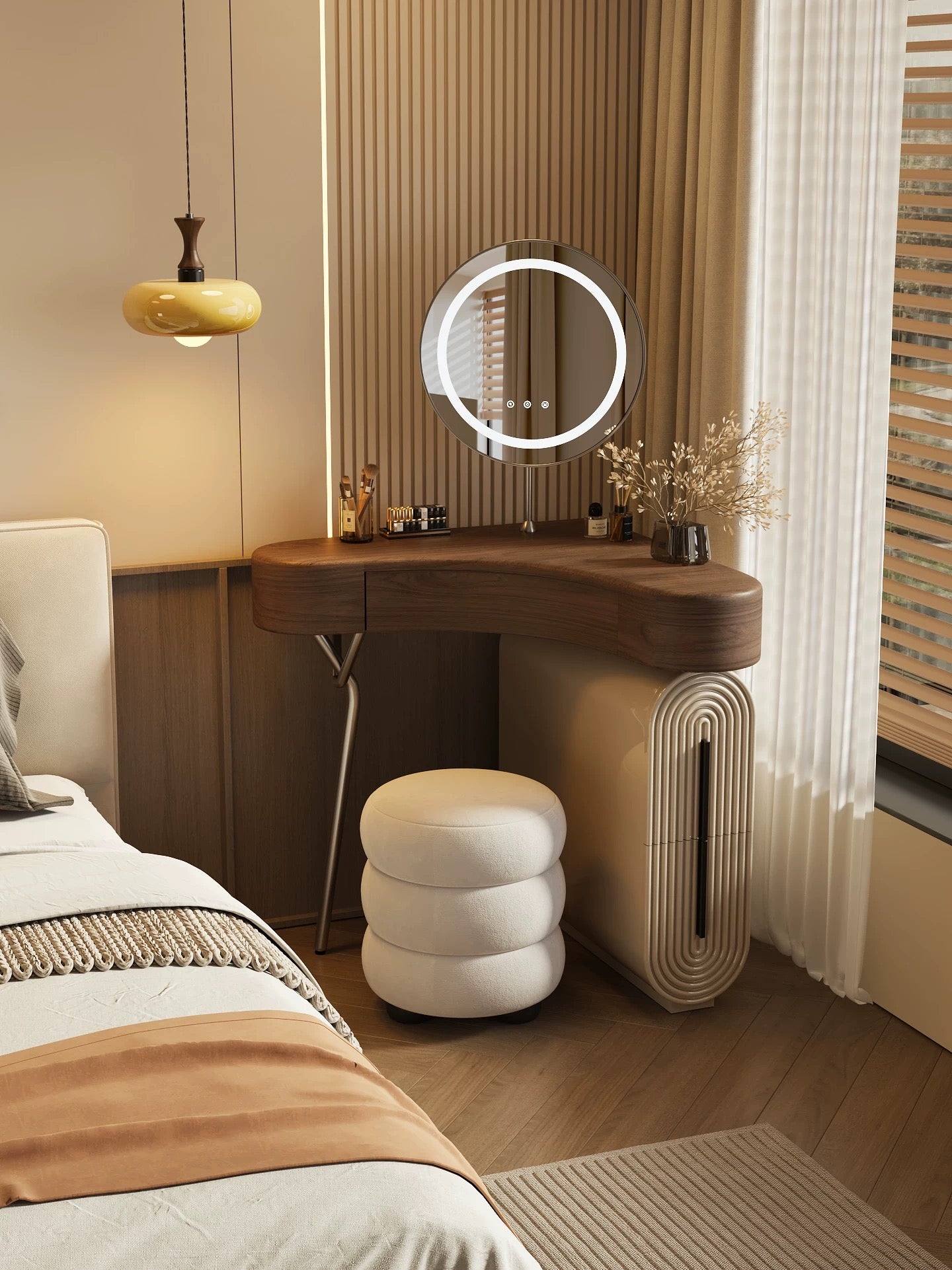 Aria Curve™ Corner Dressing Table with 360° LED Mirror