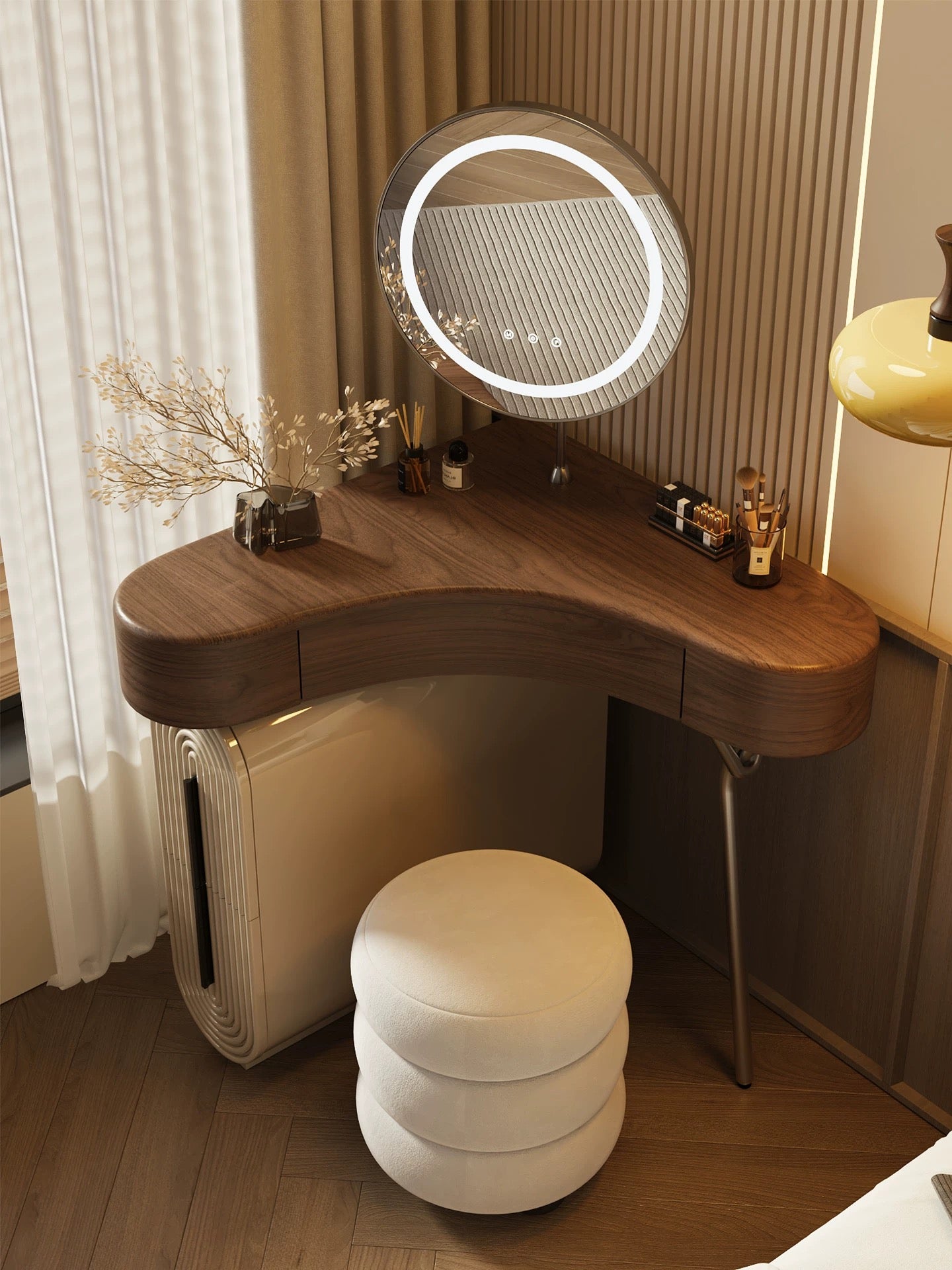 Aria Curve™ Corner Dressing Table with 360° LED Mirror