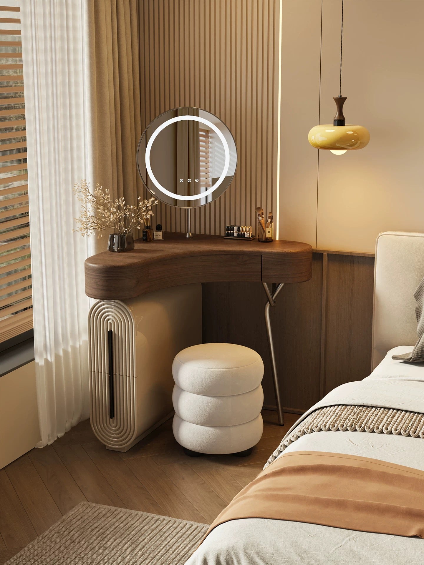 Aria Curve™ Corner Dressing Table with 360° LED Mirror
