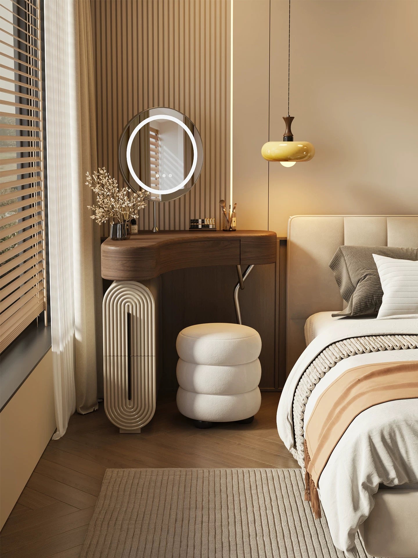 Aria Curve™ Corner Dressing Table with 360° LED Mirror