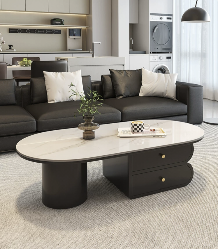 LunaStone™ Modern Marble Coffee Table with Storage