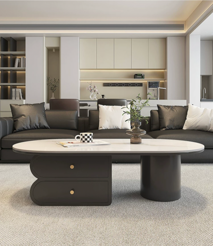 LunaStone™ Modern Marble Coffee Table with Storage