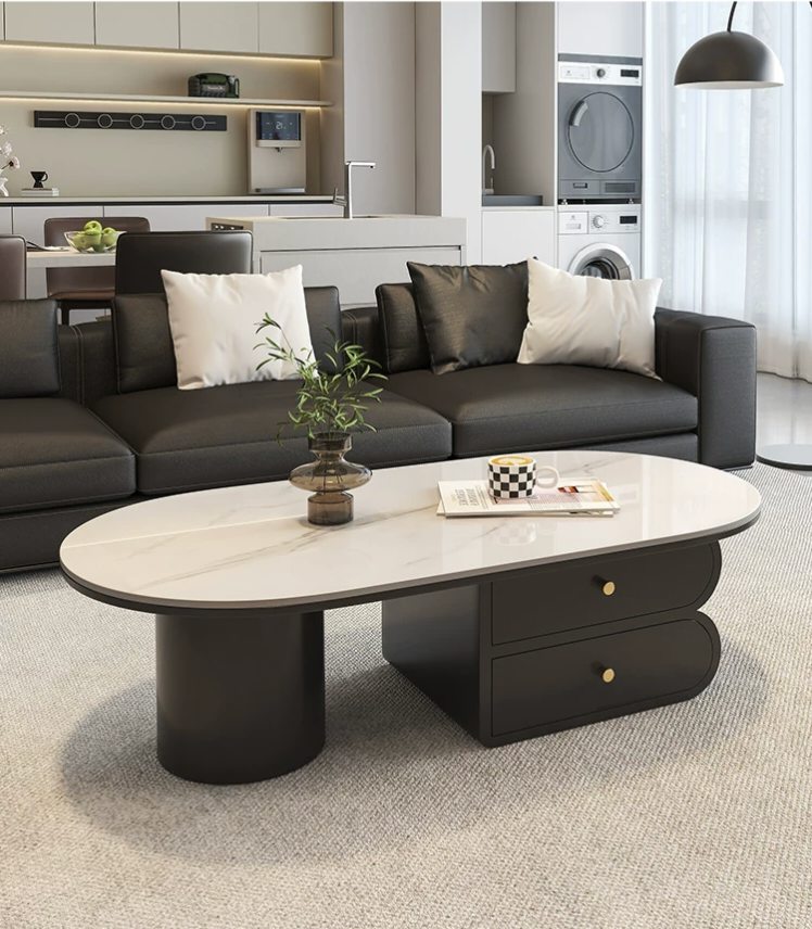 LunaStone™ Modern Marble Coffee Table with Storage