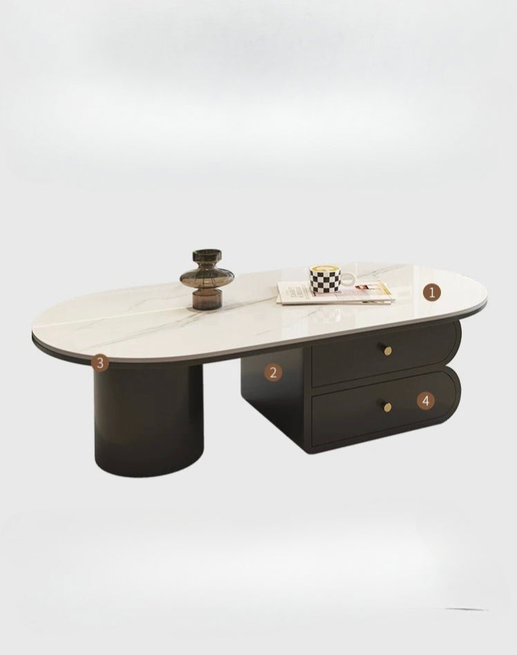 LunaStone™ Modern Marble Coffee Table with Storage