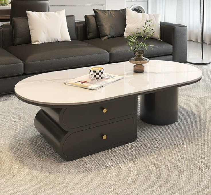 LunaStone™ Modern Marble Coffee Table with Storage