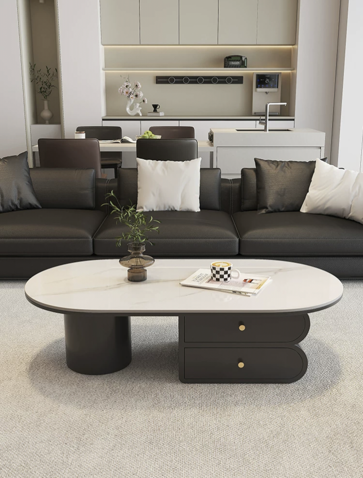 LunaStone™ Modern Marble Coffee Table with Storage