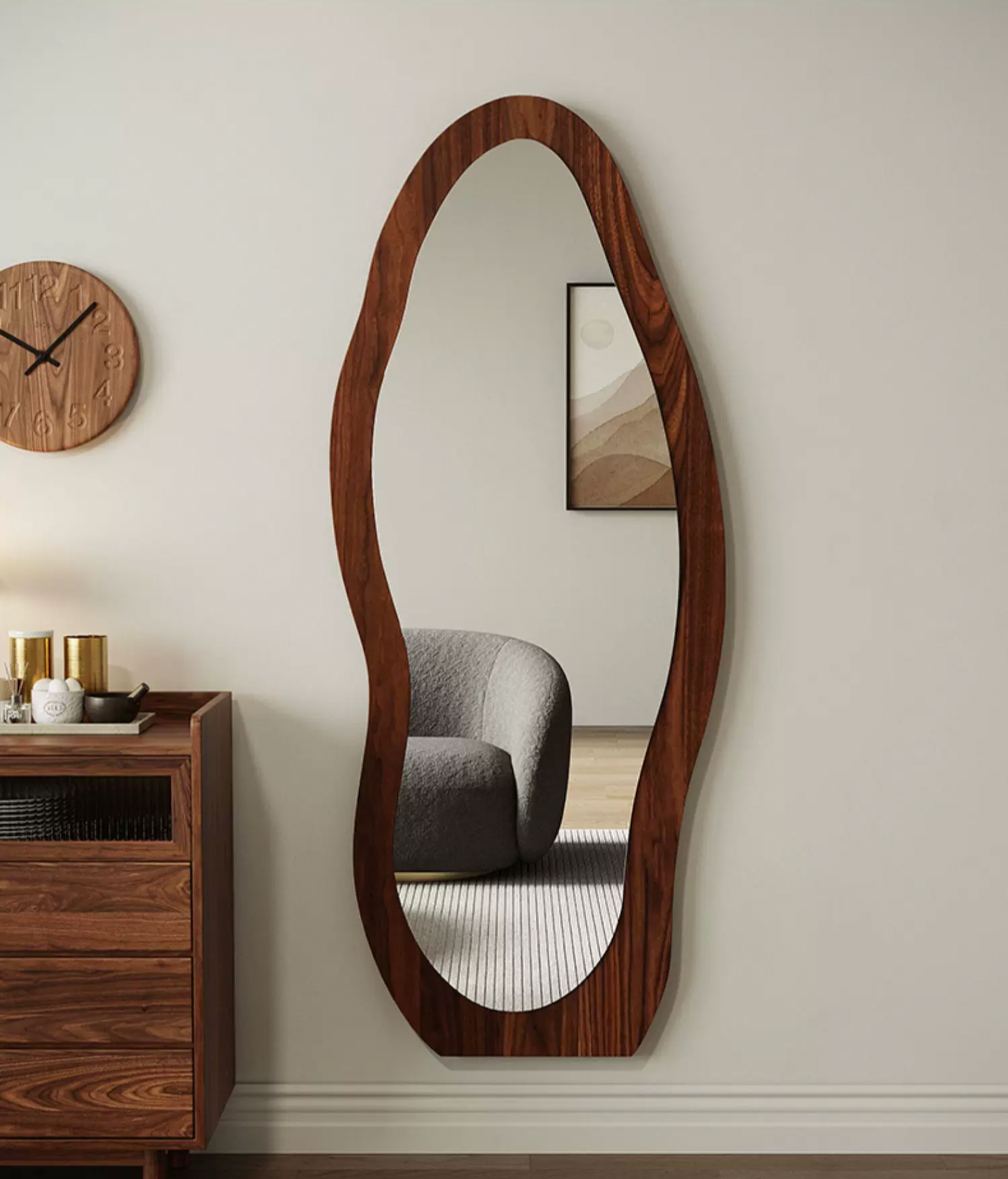 Aura Curve™ Irregular Solid Wood Full-Length Floor Mirror