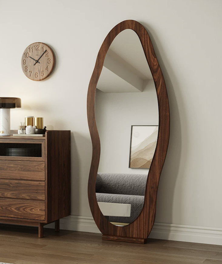 Aura Curve™ Irregular Solid Wood Full-Length Floor Mirror