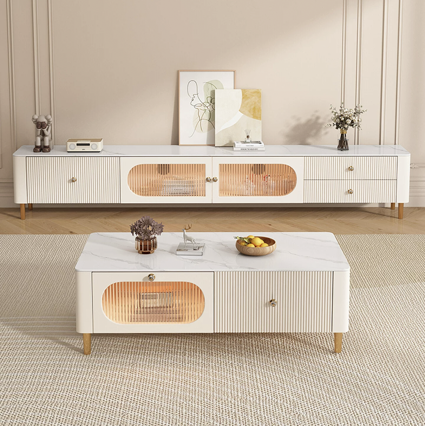 Aurora Luxe Marble TV Unit & Coffee Table Set