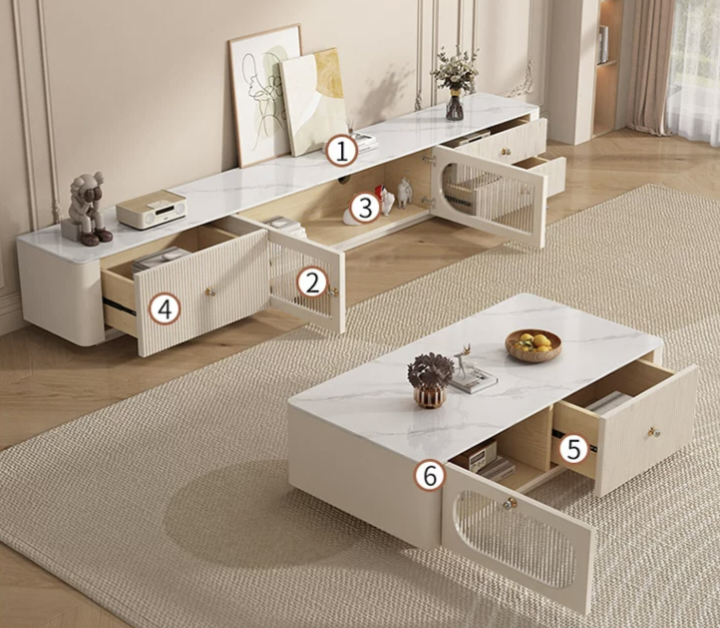 Aurora Luxe Marble TV Unit & Coffee Table Set