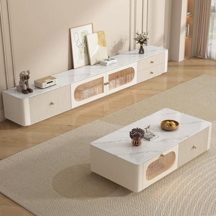 Aurora Luxe Marble TV Unit & Coffee Table Set