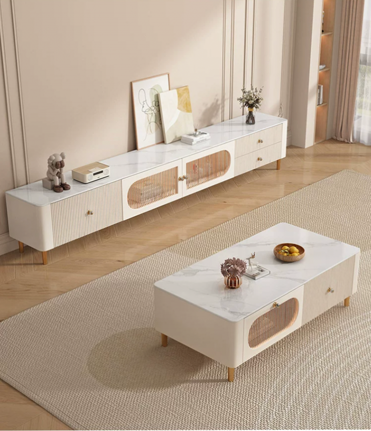Aurora Luxe Marble TV Unit & Coffee Table Set