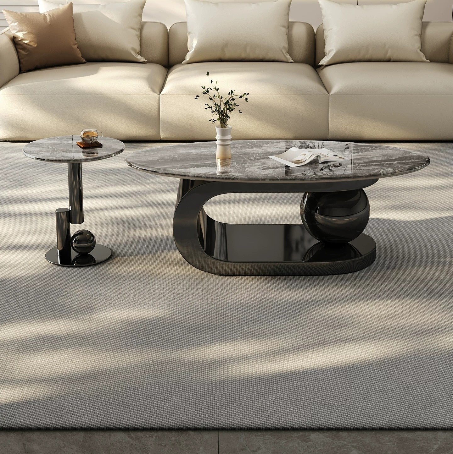 Aurora Curve Microcrystalline Stone Coffee Table Set