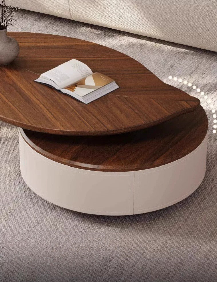 Aurora Leaf Walnut Coffee Table with Storage