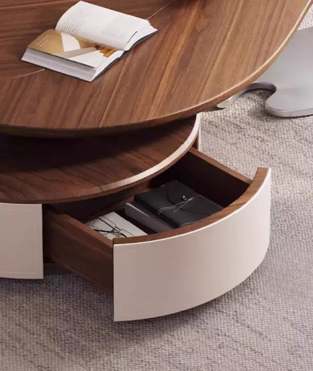 Aurora Leaf Walnut Coffee Table with Storage