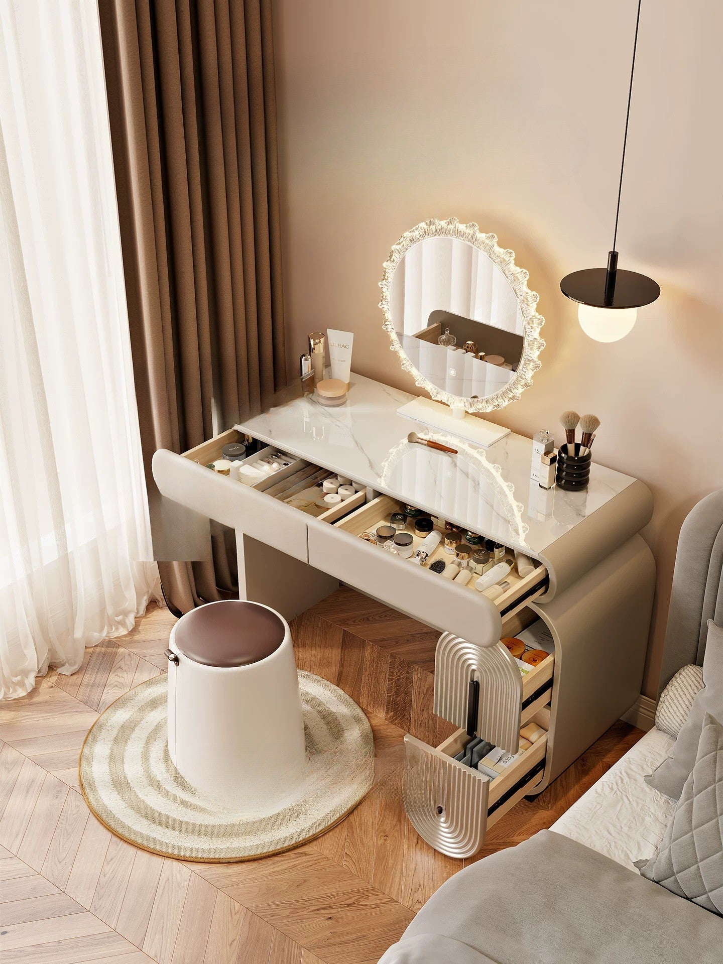 Aurora Luxe Modular Vanity Table with LED Mirror