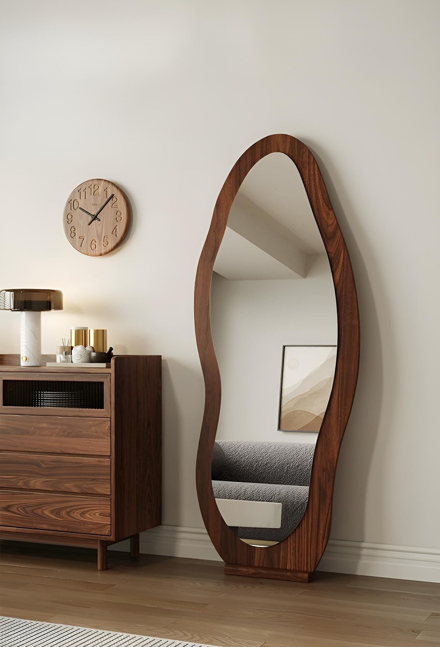 Aura Curve™ Irregular Solid Wood Full-Length Floor Mirror